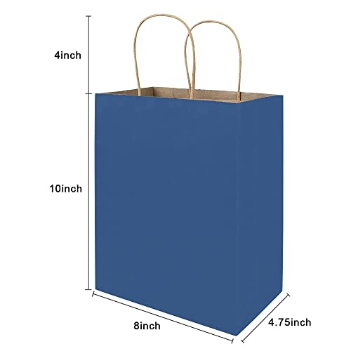 bagmad 100 Pack 8x4.75x10 Inch Medium Blue Gift Paper Bags with Handles Bulk, Kraft Bags, Craft Grocery Shopping Retail Party Favors Wedding Business Sacks (Blue, 100pcs) - color: Blue