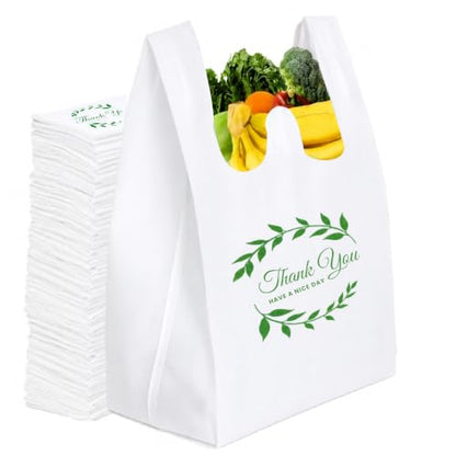 Simply Cool 200 Pack Reusable Thank You Grocery Bags T-Shirt Tote Bags Bulk - color: White - Thank You