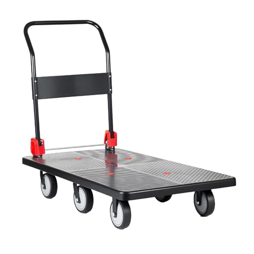 1800 lb Folding Platform Truck Cart with 6" Silent TPR Wheels, Heavy Duty Flatbed Push Cart Dolly, Foldable Moving Utility Cart for Warehouse Garage Office Home, Black - color: 1800 Lb - 51.5" X 25.5"