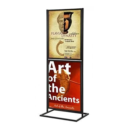 M&T Displays Metal Eco Info Board, Black 22x28 Inches Slide-In Poster Sign Holder 2 Tier Double Sided Floor Standing Pedestal Advertising Display with Backing and Anti-Glare PET Cover
