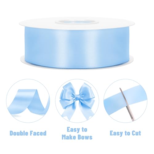 KINGLAKE Double Faced Light Blue Satin Ribbon - 1-1/2 Inch x 50 Yards - color: Light Blue