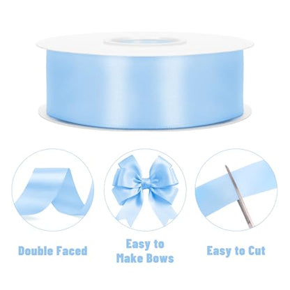 KINGLAKE Double Faced Light Blue Satin Ribbon - 1-1/2 Inch x 50 Yards - color: Light Blue