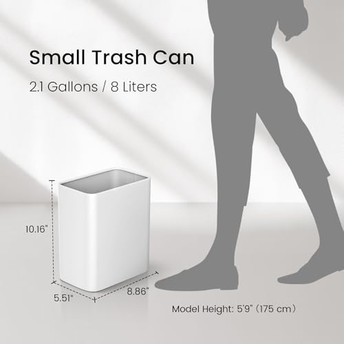 Cesun Small Bathroom Trash Can, 2.1 Gallons, Under Sink Wastebasket, White - color: White