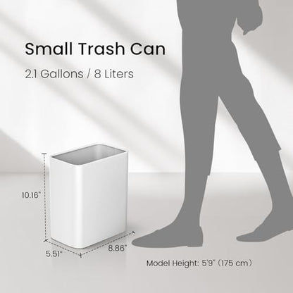 Cesun Small Bathroom Trash Can, 2.1 Gallons, Under Sink Wastebasket, White - color: White