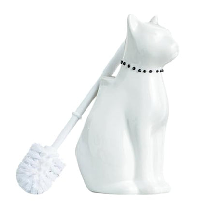Comeon Ceramic Cat White Toilet Brush and Holder Set with Plastic Handle - color: White, size: Cat