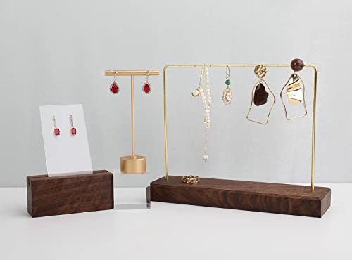 Gold Metal Small Earring T Bar Stand Retail Display Holder, Retail Jewelry photography props for Show【Gold-Round Base Height 4.5"】 - color: Gold, size: Low