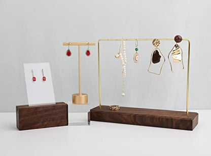 Gold Metal Small Earring T Bar Stand Retail Display Holder, Retail Jewelry photography props for Show【Gold-Round Base Height 4.5"】 - color: Gold, size: Low