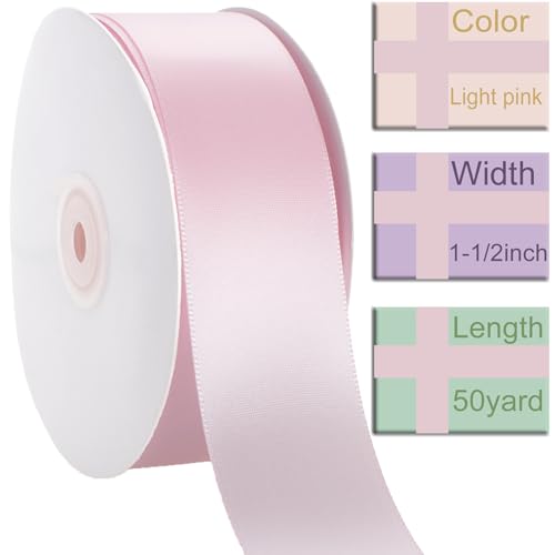 1-1/2 Inch Light Pink Ribbon 50Yards – Perfect for Gift Wrapping - color: Light Pink, size: 1-1/2"