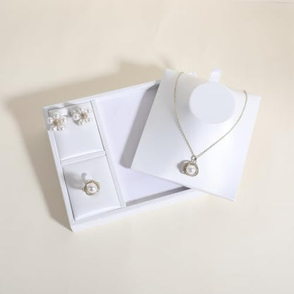 White Jewelry Display Tray for jewelry selling, PU leather Necklace Holder Earring Display Stand, Jewelry organizer storage holder for boutique store【Jewelry display set】