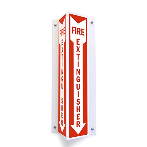 SmartSign "Fire Extinguisher" Two-Sided V-Shaped Projecting Sign with Down Arrow, 18 x 4 inch, 120 mil Polished Acrylic, Red/White, Made in USA - color: #3. White Acrylic