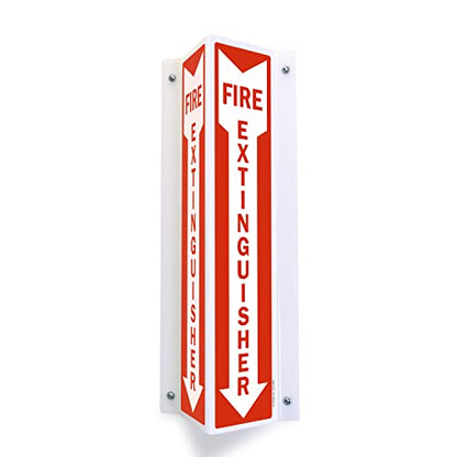 SmartSign "Fire Extinguisher" Two-Sided V-Shaped Projecting Sign with Down Arrow, 18 x 4 inch, 120 mil Polished Acrylic, Red/White, Made in USA - color: #3. White Acrylic