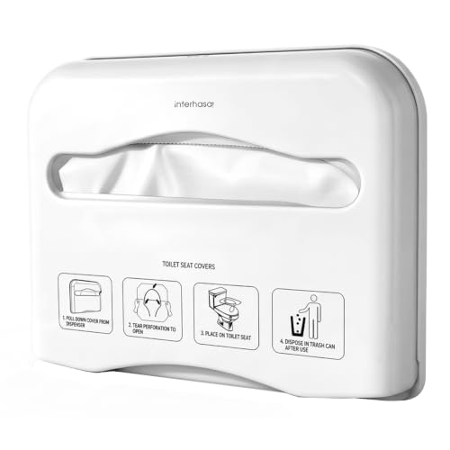 Commercial Toilet Seat Cover Dispenser Wall Mounted No Drilling Toilet Tissue Cover Holder with Key Lock & Keyless Access, High Impact ABS Plastic for Public Restrooms (White)