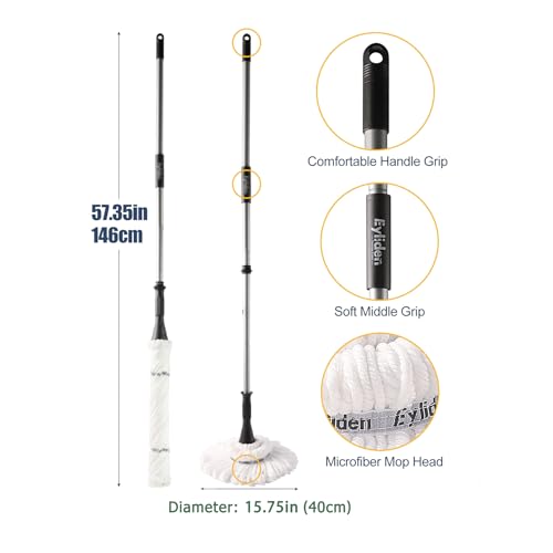 Eyliden Mop with 2 Reusable Microfiber Heads, Easy Wringing Twist Mop - color: White