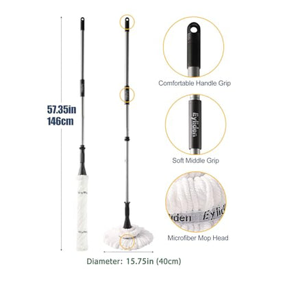 Eyliden Mop with 2 Reusable Microfiber Heads, Easy Wringing Twist Mop - color: White