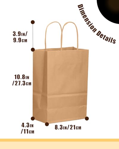 qiqee 100-Pcs Medium Size Paper Gift Bags with Handles Bulk 7.6"x4.75"x10.5" Brown Gift Bags Multiple Uses - size: Medium - 100 Packs