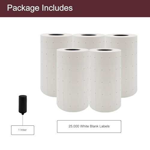 Motex 1 Line Labels - 25,000 White Blank Price and Date Gun Labels with 1 Ink Roll, Fits MX-5500 and Perco 1 Line Price and Date Guns - color: White, size: 25 Rolls + 1 Ink