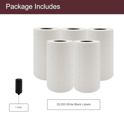Motex 1 Line Labels - 25,000 White Blank Price and Date Gun Labels with 1 Ink Roll, Fits MX-5500 and Perco 1 Line Price and Date Guns - color: White, size: 25 Rolls + 1 Ink