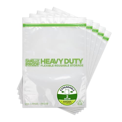 Smelly Proof HEAVY DUTY Reusable STAND-UP Bags for Food Storage, USA Made, NO PEVA & BPA FREE, Reusable Freezer Bags, Dishwasher-Safe, Triple Zip, CLEAR 5-mils XXL 2-Gallon 12" x 16" - 5pk - size: 5pk XXL 2-Gallon 12"x16"