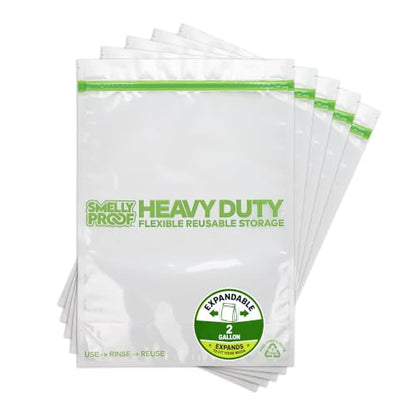 Smelly Proof HEAVY DUTY Reusable STAND-UP Bags for Food Storage, USA Made, NO PEVA & BPA FREE, Reusable Freezer Bags, Dishwasher-Safe, Triple Zip, CLEAR 5-mils XXL 2-Gallon 12" x 16" - 5pk - size: 5pk XXL 2-Gallon 12"x16"