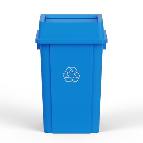 19 Gallon Blue Square Commercial Trash Garbage Can with Lid | Outdoor Office Restaurant School Kitchen - color: Blue, size: 19 Gallon, style: Trash Can with Lid