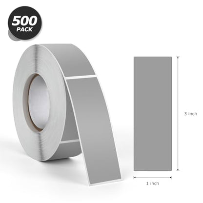 Grey Rectangle Labels 3" x 1" Color Coding Stickers Roll 500 Pcs - color: Grey