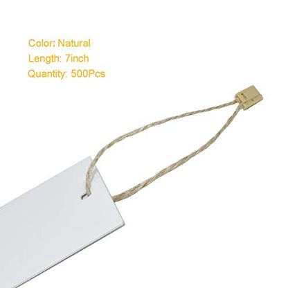 500Pcs Hemp Twine Strings 7" Hang Tag String Hemp Twine Strings Price Fastener with Snap Lock Pin Loop Hook Ties Fast to Attach