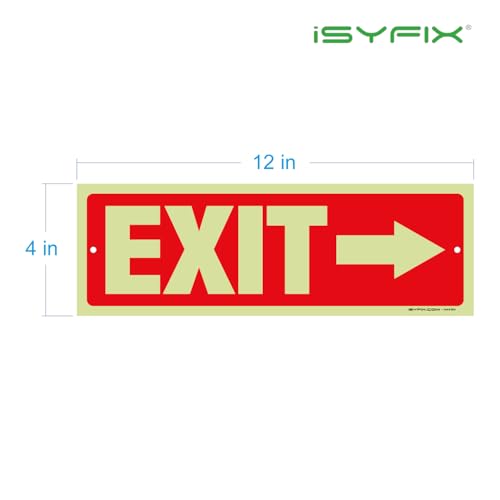iSYFIX Exit Signs with Directional Right Arrow, 2 Pack, 12x4 Inch - color: Plastic Right Glow, size: 2 Pk 12x4