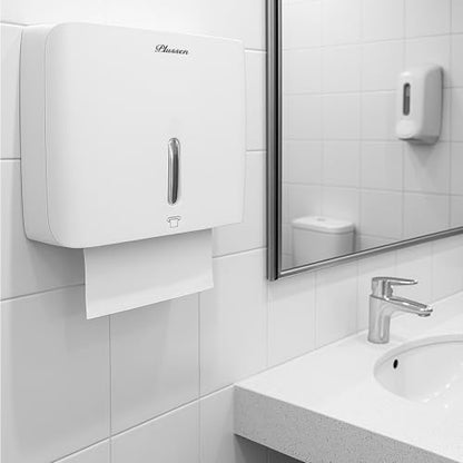 Commercial Paper Towel Dispenser Wall Mount with Key Pack of 2 Plastic 10⅞” Length X 8¼” Height X 3¾” Depth for Restroom - color: White