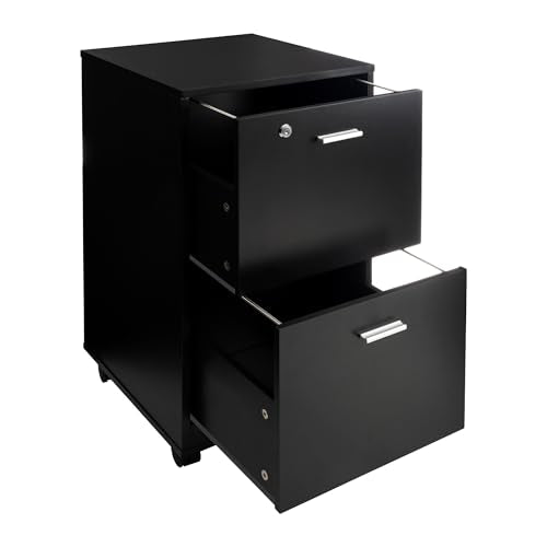 Lavish Home 2-Drawer Wooden File Cabinet with Lock, Black, 16” x 27” - color: Black, style: Silver Hardware