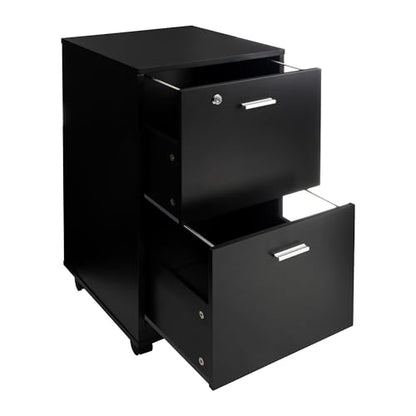 Lavish Home 2-Drawer Wooden File Cabinet with Lock, Black, 16” x 27” - color: Black, style: Silver Hardware