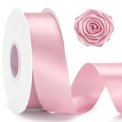 KINGLAKE Double Faced Blush Pink Satin Ribbon - 1-1/2 Inch x 50 Yards - color: Blush Pink