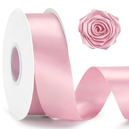 KINGLAKE Double Faced Blush Pink Satin Ribbon - 1-1/2 Inch x 50 Yards - color: Blush Pink