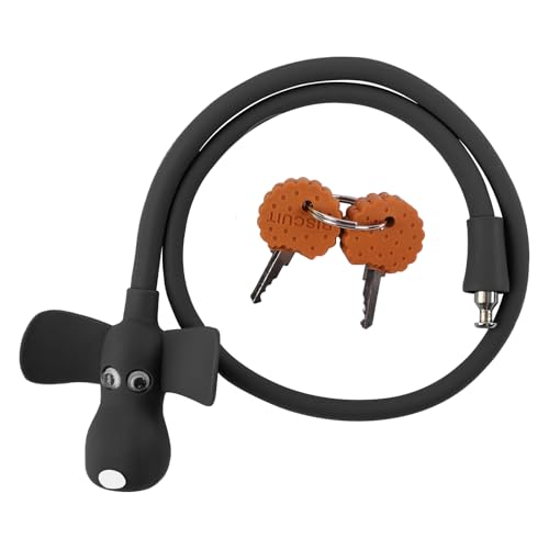 Bike Cable Lock with Keys,Silicone Covered Kids Cable Lock Cartoon Lock,2 Feet Lock for Bike,Door,Skateboard,Helmet and More (Black) - color: Black
