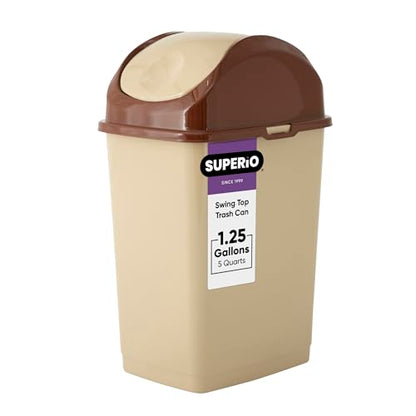 Superio Mini Desktop Trash Can with Swing Top Lid Portable Plastic Garbage Can for Countertop, Desktop, Make up Vanity, Bathroom, Car, Under Sink, Dorm, Compact Waste Bin 5 L, 1.25 Gal (Beige) - size: 1.25 Gallon, style: 1 Pack
