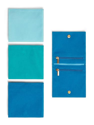 3Pcs Small Jewelry Bags Velvet Zipper Jewelry Organizer Jewelry Rolls Small Bags for Jewelry Gift Bags Jewelry Pouch with Snap Button for Bracelet Rings Necklace Earring for Travel,4"x4",Blue