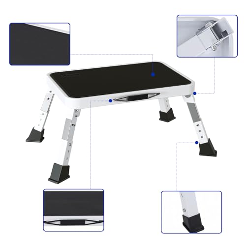 RV Step Stool Foldable Adjustable Height Sturdy Stable Step Ladder with a Non-Slip Platform Camper Step Stool with Non-Slip Rubber Feet, Easy to Carry (White) - size: 3-level