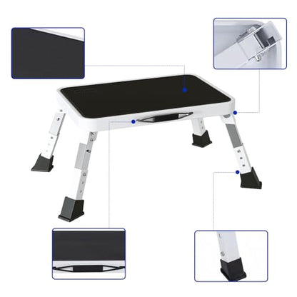 RV Step Stool Foldable Adjustable Height Sturdy Stable Step Ladder with a Non-Slip Platform Camper Step Stool with Non-Slip Rubber Feet, Easy to Carry (White) - size: 3-level