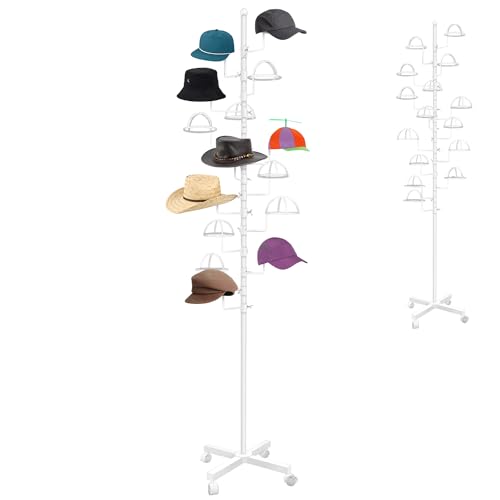 Montex Hat Rack Stand 15 Hooks, Hat Display Stand Metal, Hat Display for Stores, 15 Customizable Circular Hooks (White) - color: White