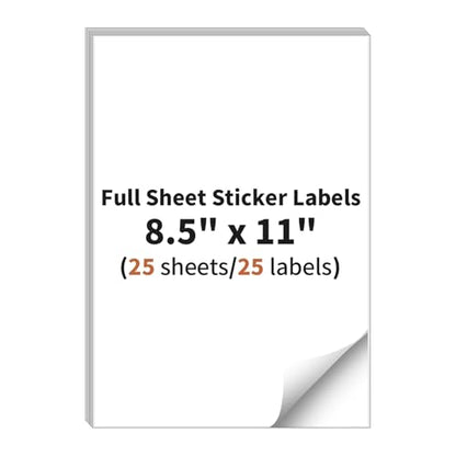 Full Sheet Sticker Labels, 8.5" x 11" Shipping Label - 25 Sheets, 25 Labels - size: 8.5" x 11", style: 25 sheets