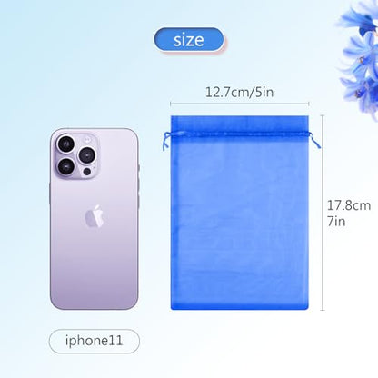 FUNFERY 100Pcs Royal Blue Organza Bags 5x7, Small Mesh Drawstring Gift Bag - color: Royal Blue