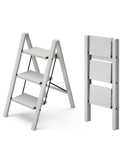 HillhutApex 3 Step Stool Foldable Ladder,Aluminum Step Ladder - color: Gray