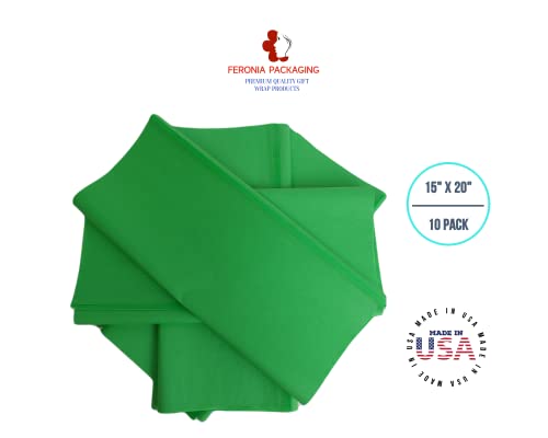 Groovy Green Tissue Paper Squares, Bulk 10 Sheets, Premium Gift Wrap and Art Supplies for Birthdays, Holidays, or Presents by Feronia packaging, Large 15 Inch x 20 Inch Made in USA - color: GroovyGreen