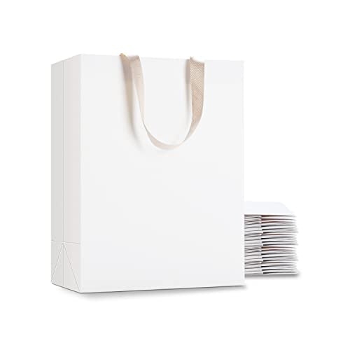 White Kraft Bags with Handles, 20Pcs 10"x5"x13" Large White - color: White, size: 10x5x13 Inch (Pack of 20)