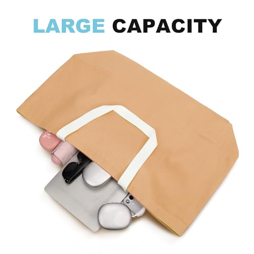 Large Canvas Tote Bag Reusable Extra Big Grocery Bags - color: Brown With Zipper