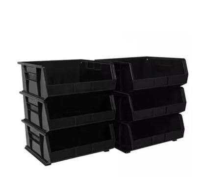 6-Pack Black Plastic Storage Shelf Bins WZ66302