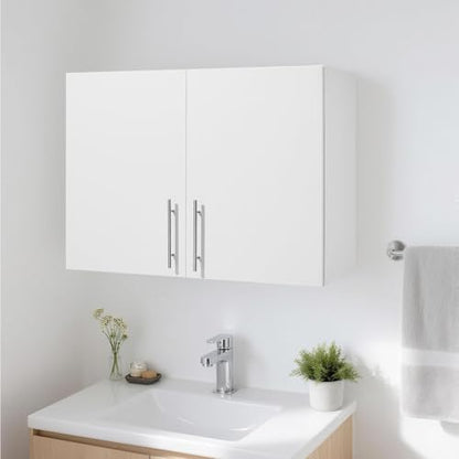 VEVOR Laundry Room Wall Cabinet, 2-Tier Wall Mounted Hanging Cabinet with Adjustable Shelf, 32 in Cupboard Storage with 2 Doors, for Bathroom, Kitchen, Laundry, 16 x 32 x 24 in (D x W x H), White - size: 32 Inch, style: 2 Doors