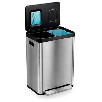 Home Zone Living 19 Gallon Kitchen Trash Can with Dual Compartments - color: Silver, size: 19 Gallon