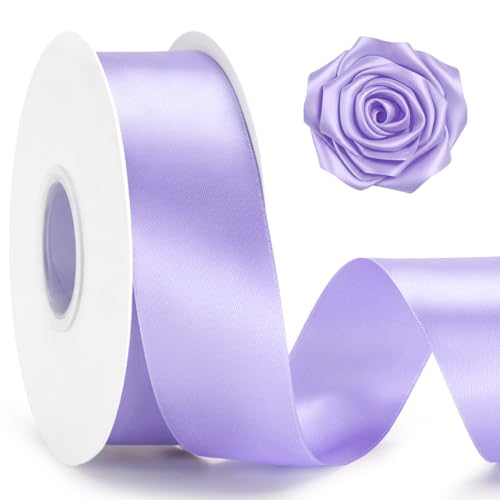 KINGLAKE Double Faced Light Purple Satin Ribbon - 1-1/2 Inch x 50 Yards - color: Light Purple