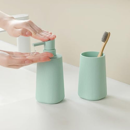YAUKPH Bathroom Soap Dispenser and Toothbrush Holder Striped Green - color: Striped Green