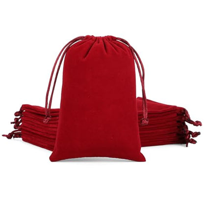 Tapleap 12Pcs Small Dice Bags, 4x6” Red Velvet Drawstring Jewelry Pouch - color: Red, size: 4x6in